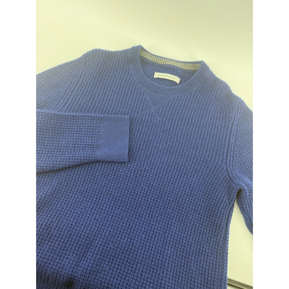 Outerknown Mens Wool Cashmere Blend Waffle Knit Crewneck Sweater Blue Large